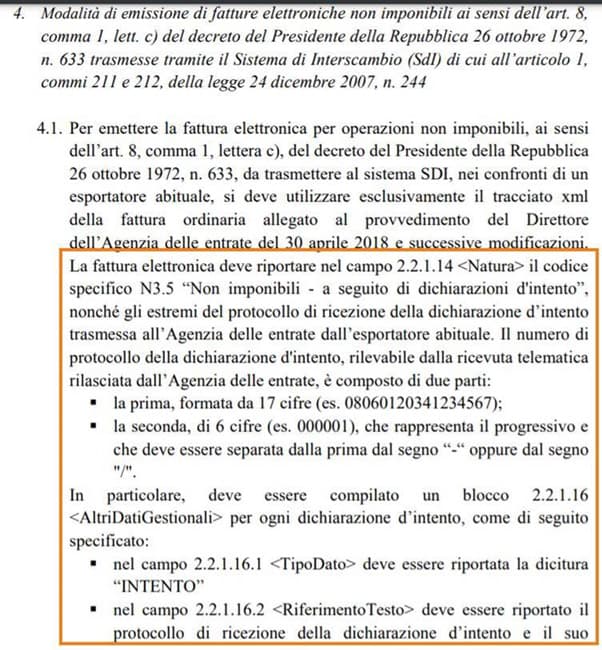 Fatturazione elettronica Dichiarazione di Intenti