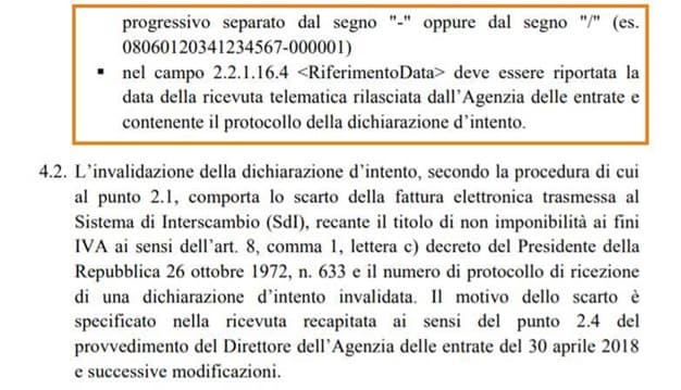 Fatturazione elettronica Dichiarazione di Intenti