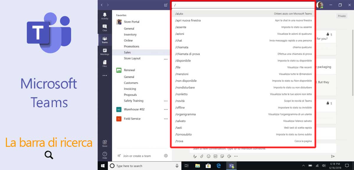 Microsoft Teams la barra di ricerca