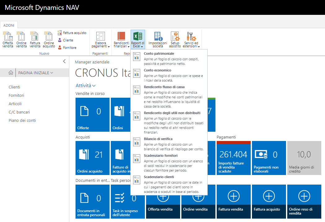 Report Excel preconfigurati in NAV 2018