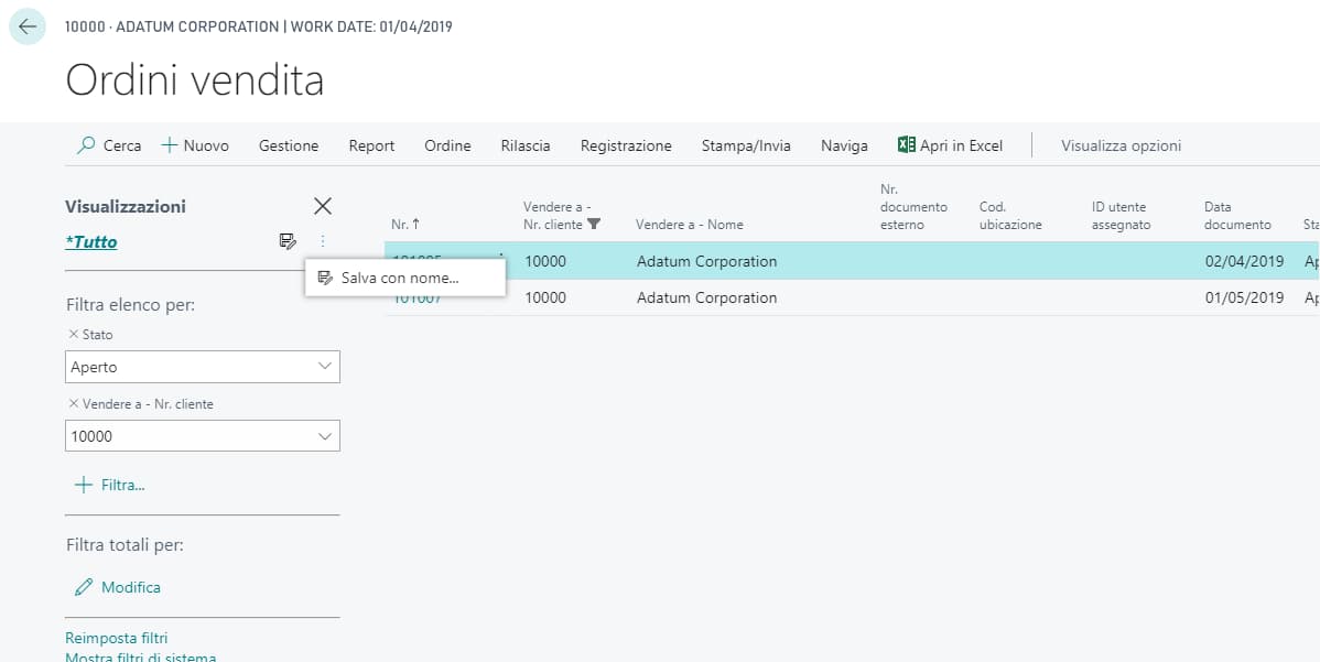 Le novità di Dynamics 365 Business Central 2019 Release Wave 2: gli elenchi filtrati