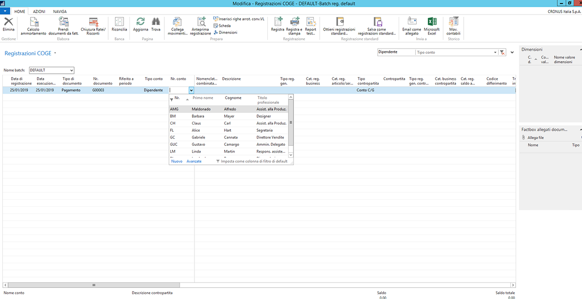 Movimenti Contabili Dipendenti in NAV 2018