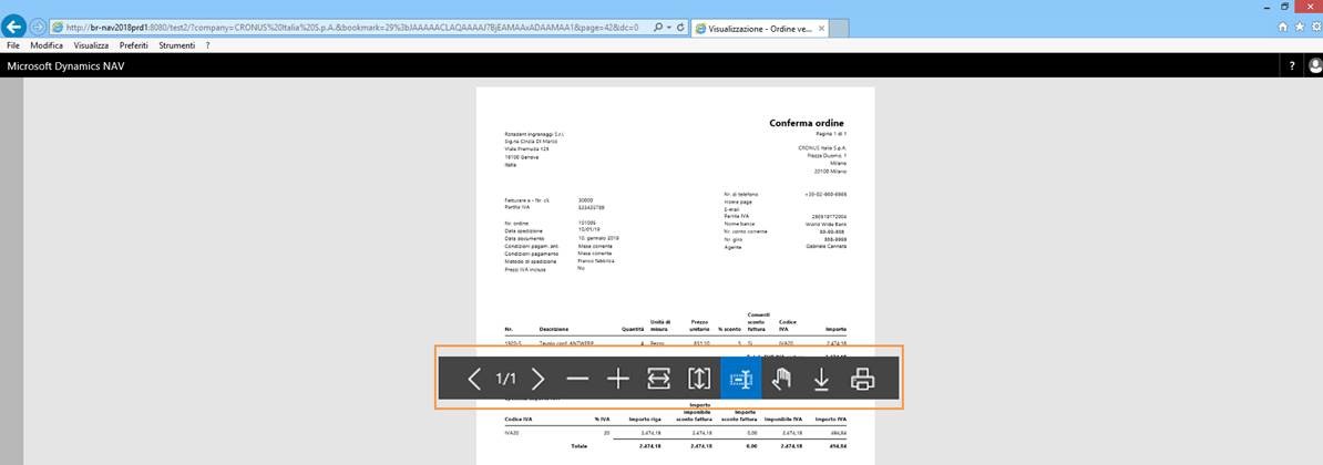 NAV 2018 Web Client: azioni sul documento in anteprima