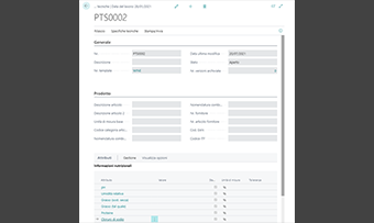 Product Technical Specifications per Business Central: funzionalità dell'app