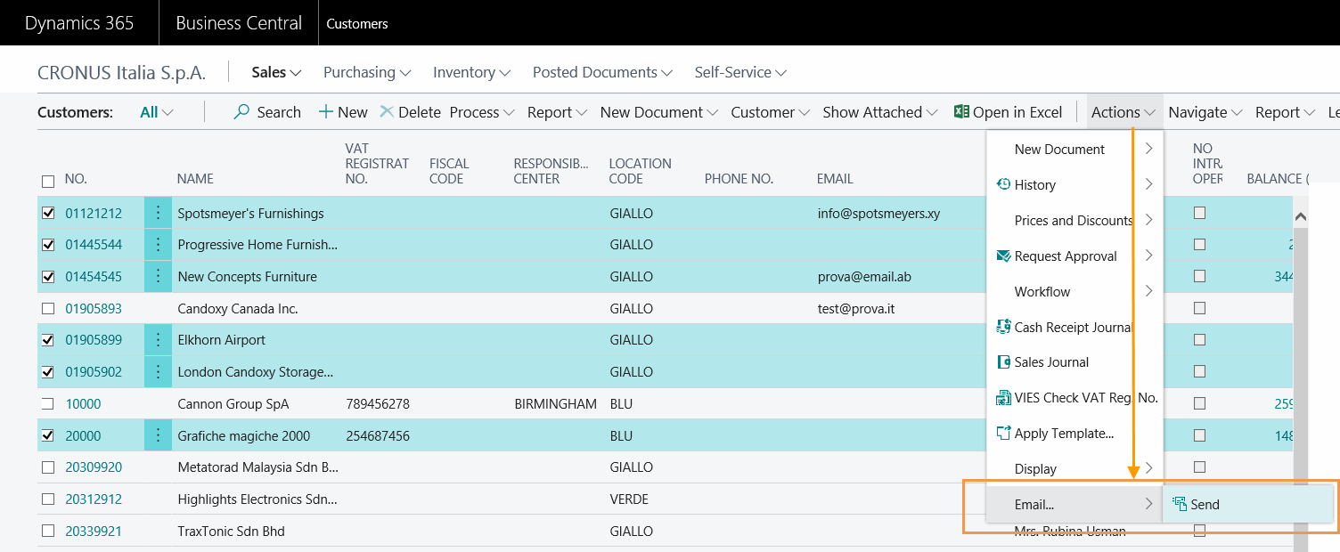 Send an email to several customers in Bulk Email to Customers and Vendors for Microsoft Dynamics 365 Business Central